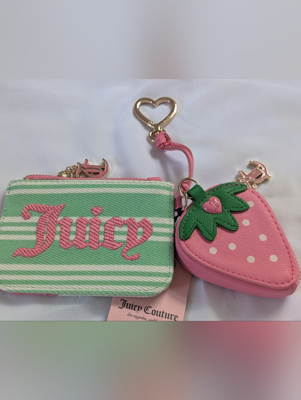 NWT Juicy Couture Paradise Mini Bundle -Card Wallet with Strawberry Coin 🍓+💛🔑